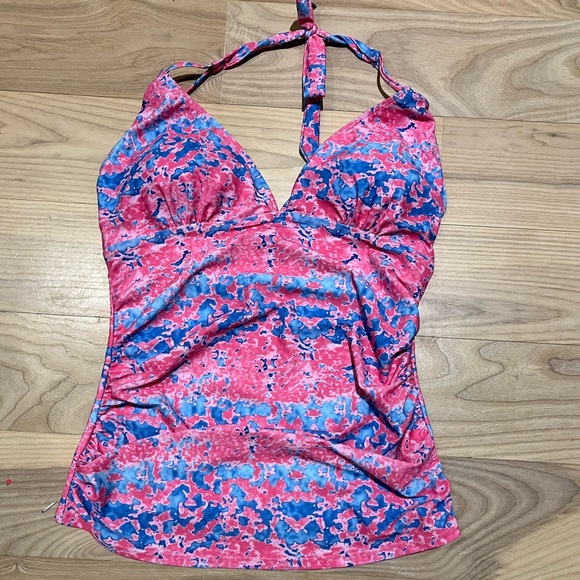 🌸HP!! 🌼 Summer Mae Maternity Halter Top Bathing Suit Tankini Top Pink Blue - Picture 5 of 6